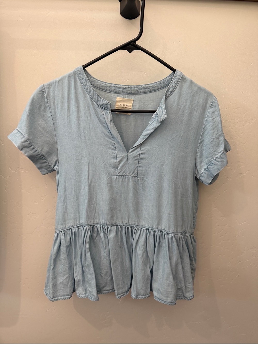 Light Blue Peplum Tunic Top by Harper Heritage